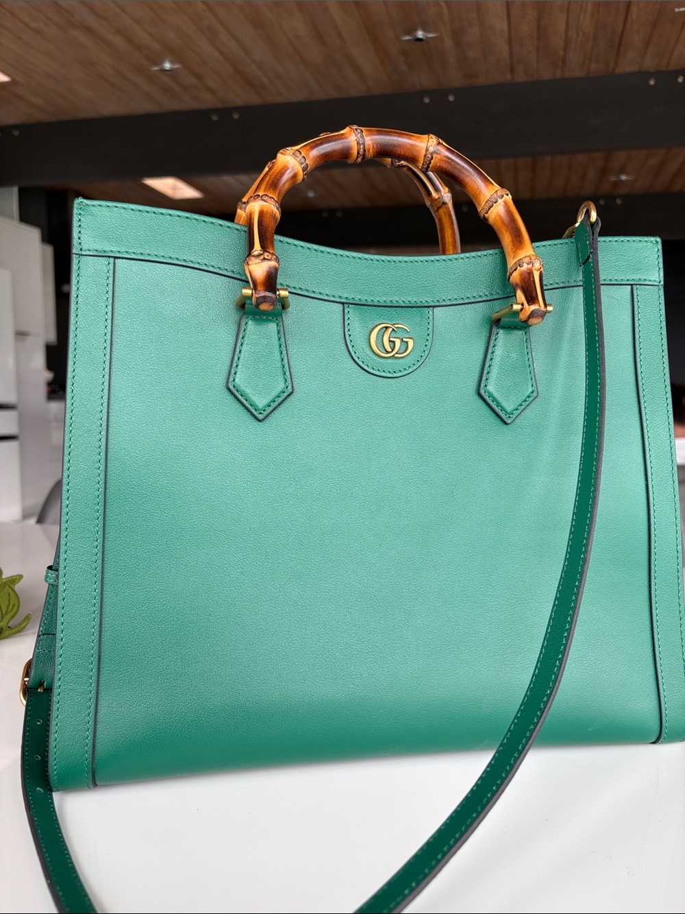 Gucci Green Diana Bamboo-Handle Leather Tote